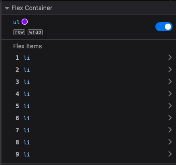 Screenshot of Firefox Dev Tools Flex Container
