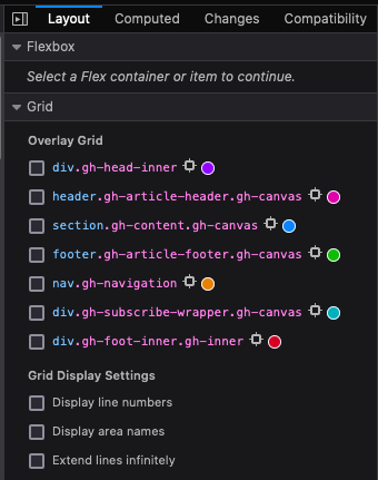 Screenshot of Dev Tools Grid section